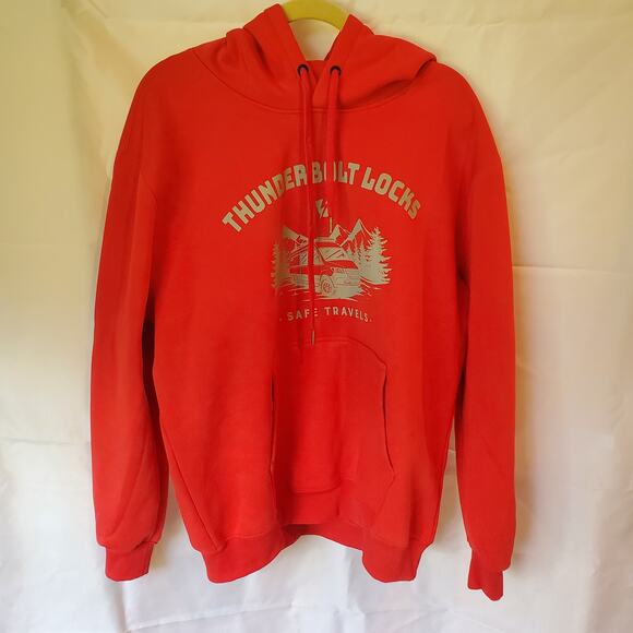 Thunderbolt Locks Hoodie Red Safe Travels Van Life Graphic Pullover Sweatshirt - Picture 1 of 8